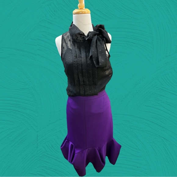 NWT Gorgeous Italian Silk Blend Crepe Skirt with Bubble Flounce. - Picture 2 of 9